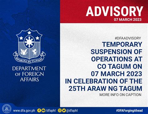 Temporary Suspension of Operations at CO Tagum on 01 to 02 .